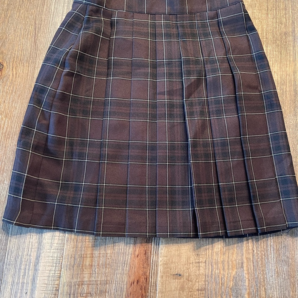 Brown and Blue Pleated Mini Skirt for Work